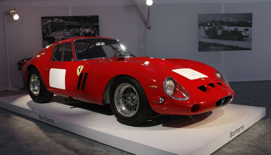 A 1962-63 Ferrari 250 GTO Berlinetta is displayed during a preview for the Bonhams Quail Lodge car auction in Carmel